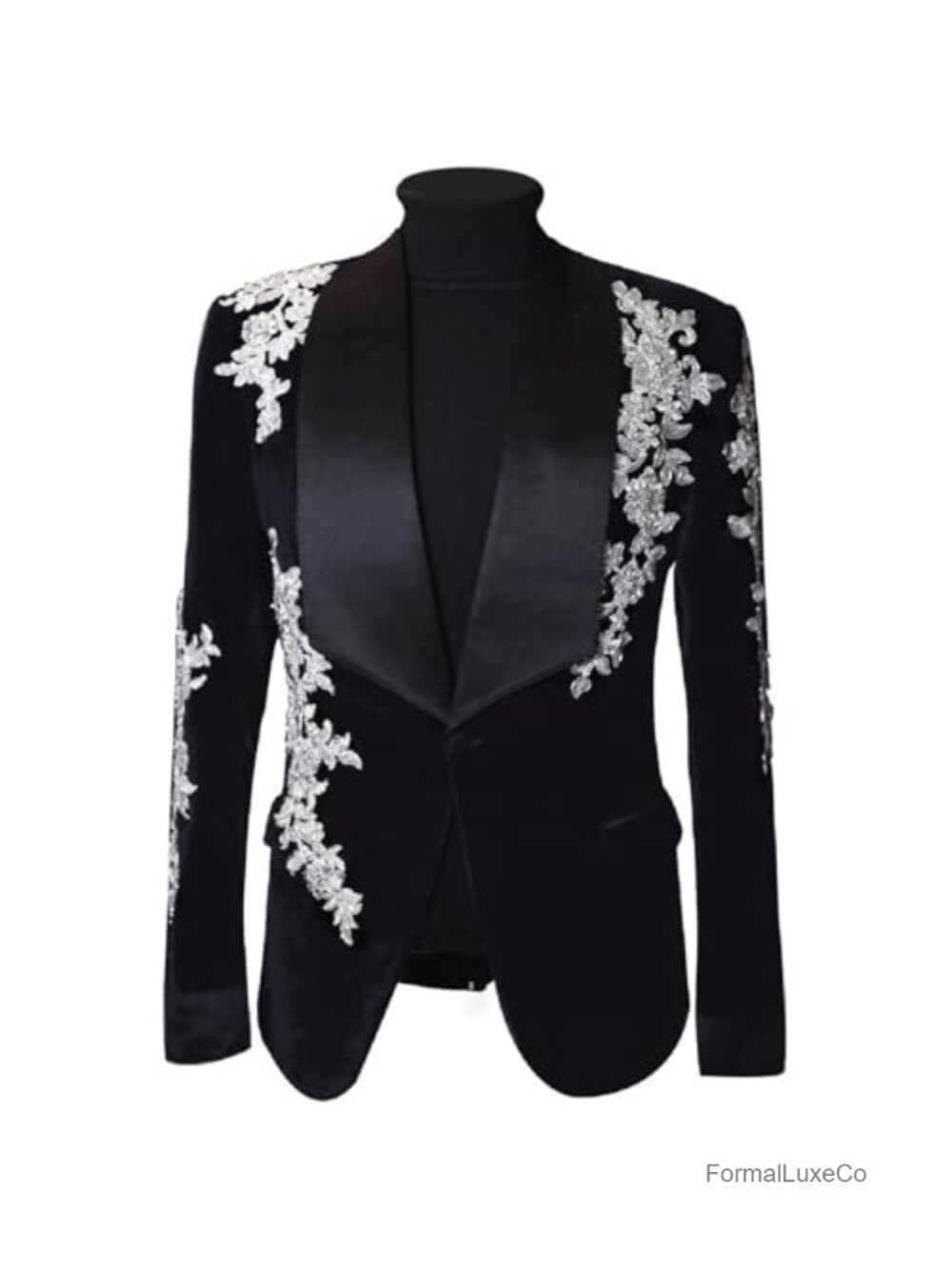 Luxury Velvet Tuxedo Jacket Lace Applique Slim Fit Wedding Prom Dinner
